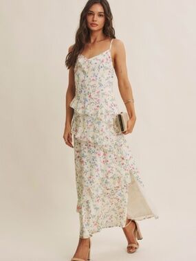 Floral Fantasy Asymmetrical Ruffled Maxi Dress